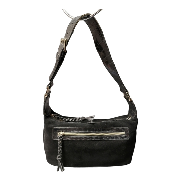Giani Bernini Handbags - Giani Bernini Handbag Black Brushed Leather, Zipper, Adjustable Alligator Strap